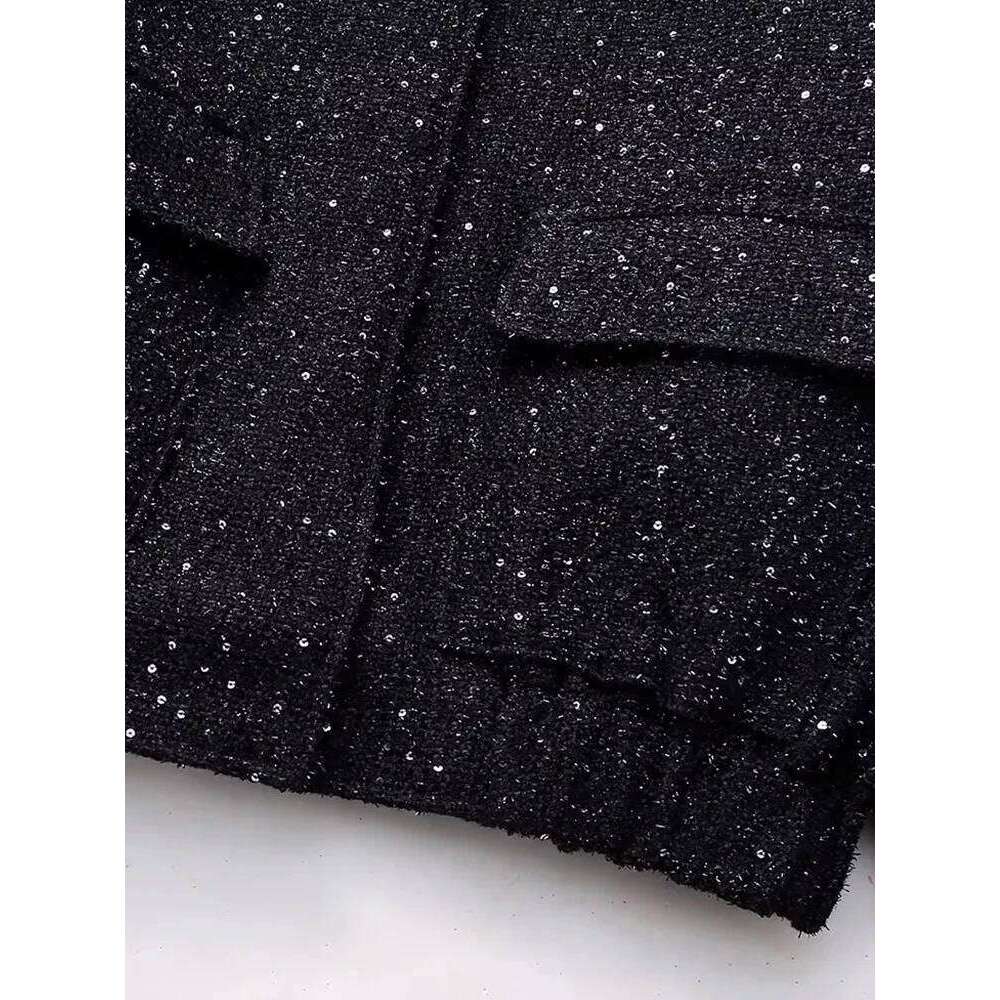 2025 Nlzgmsj Women Shiny Sequin Jacket Gold Color Stand Collar Long Sleeve Short Coat Autumn Winter Ladies High Streetwear