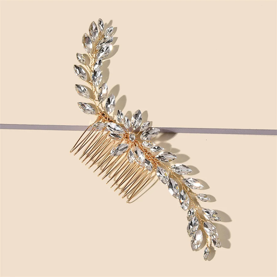 Wedding Pearl Leaf Crystal Hair Comb Hairpin Headband Tiara For Women Bride Queen Party Wedding Bridal Hair Accessories Jewelry 250610