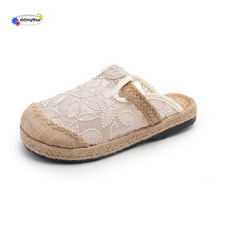 Cloth 2025 Summer New Linen Woven Embroidered Slip-On Half Slippers Women's Shoes ddmythur