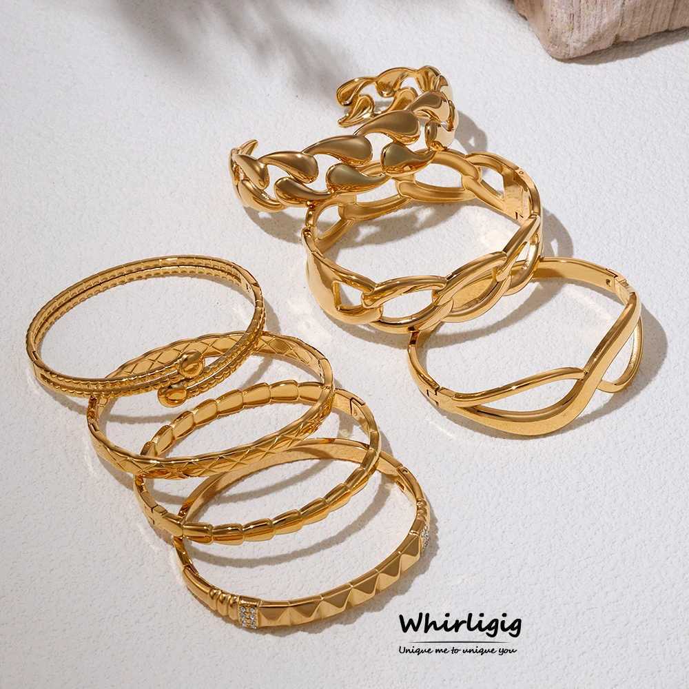 Trendy Stainless Steel Bangle For Women 18k Gold Plated Openable Cuff Carving Style Jewelry Gift Z250616