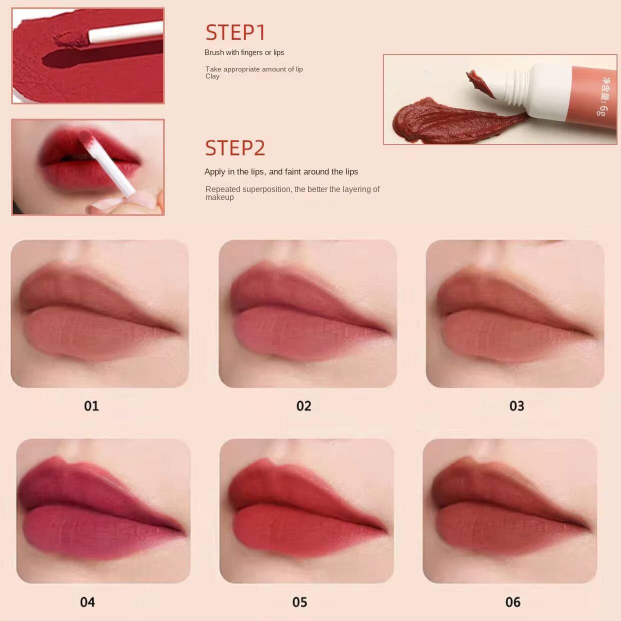 Gloss Moisturizing Tint Mud 6 Colors Lips Makeup Lipstick Long Lasting Lip Glaze Creative Cosmetics Waterproof happy
