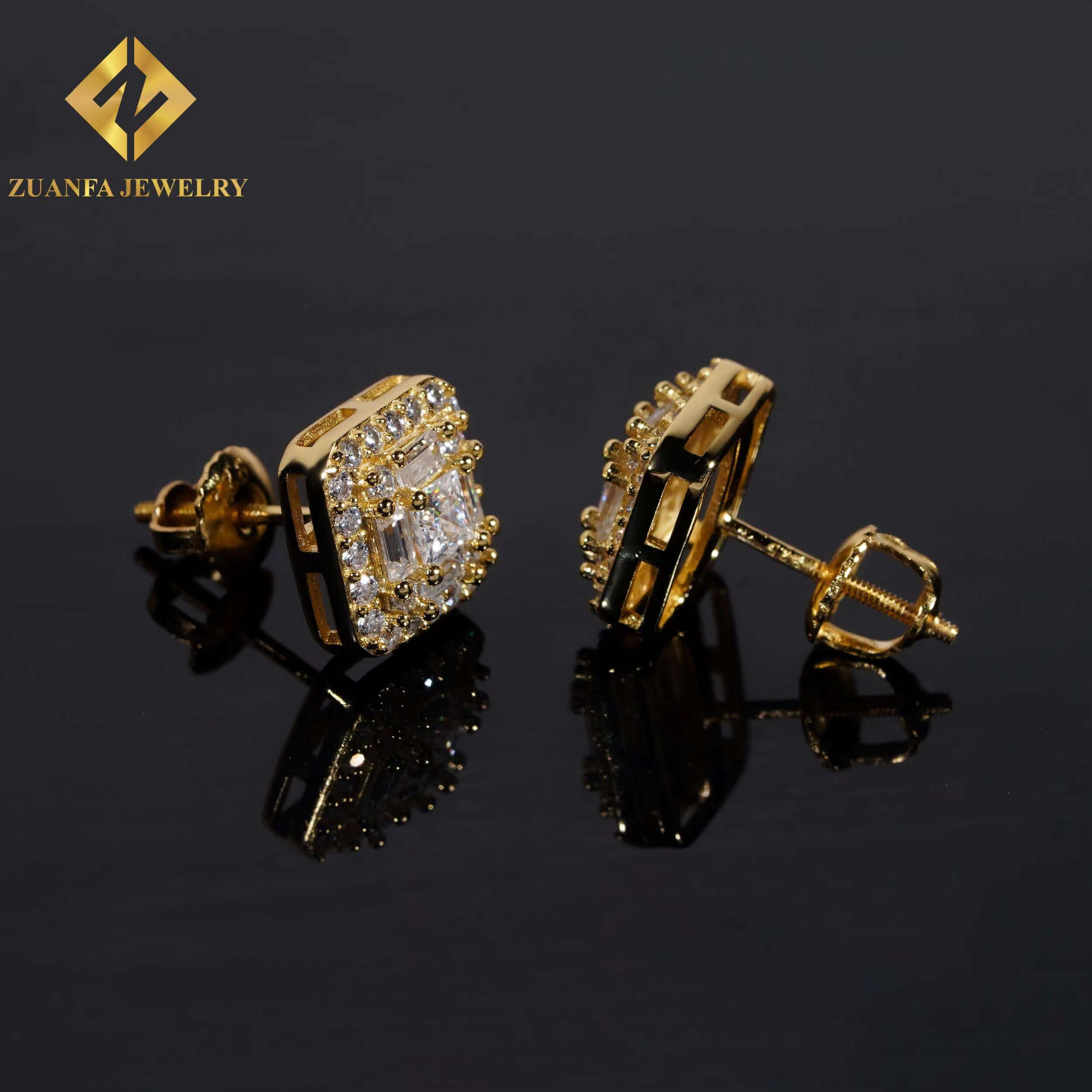 Ready Stock Baguette Cut VVS Moissanite 925 Sterling Silver 9.8mm Hip Hop Earring Jewelry Unisex