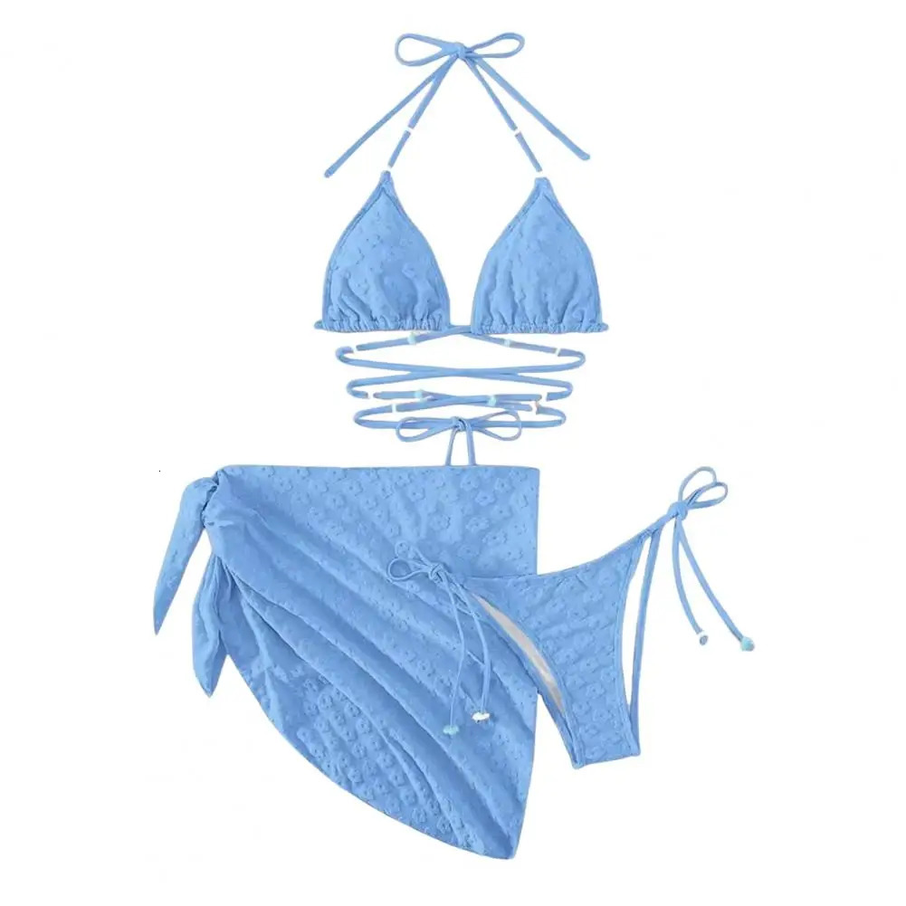 Stretchy Swimsuit Criss Cross Lace-up Bikini Set with Thong Cover Up Skirt Sexy Womens Swimwear for Beach Wear Bathing Suit Bow 250614