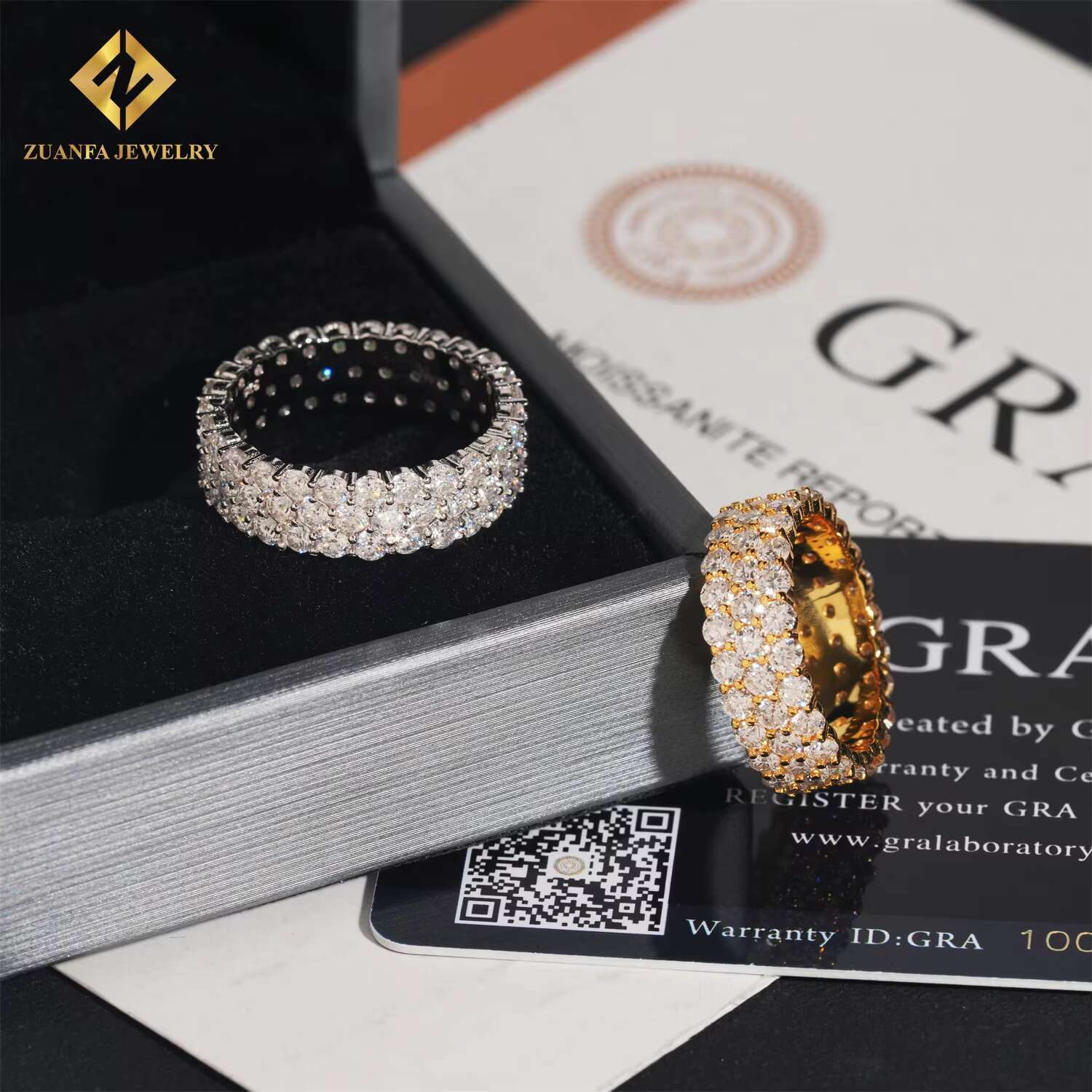 3 Rows Trendy Men Moissanite Diamond Ring Iced Out Hip Hop Hoop Ring