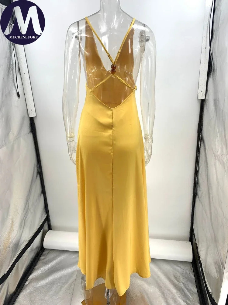 Elegant Womens Dresses Summer Sexy V Neck Sleeveless Suspender Dress Fashionable Slim Fit Backless High Waisted Dress 250611