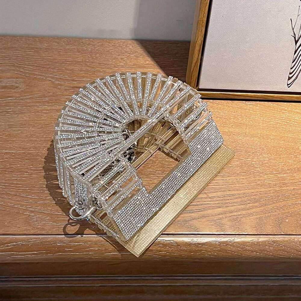 Designer bag 52 JIOMAY Half Moon Rhinestone Purse Designer Handbags Fan-Shaped for Women | Mini Shiny Basket Crystal Wedding Bag