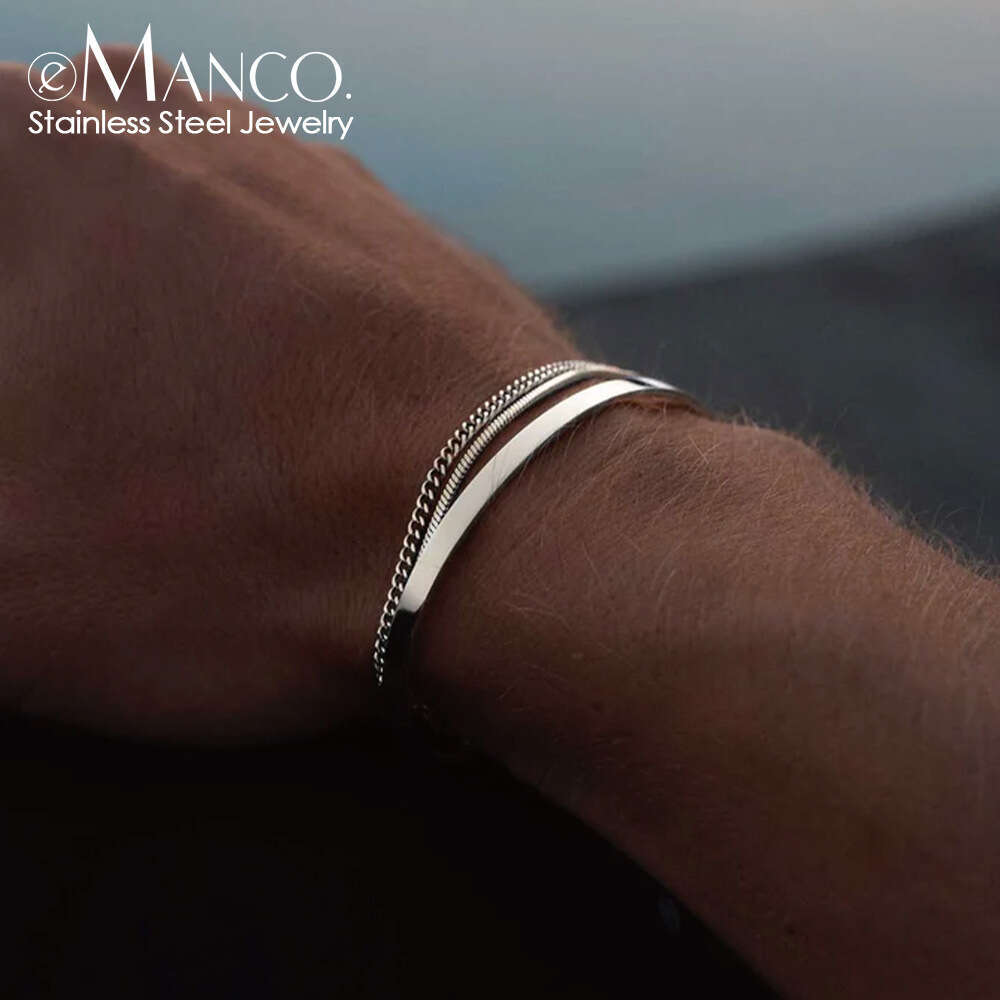 eManco Fashion Layered Stainless Steel Bracelet Multi-layer Open Bangle Box Cuban Chain Jewelry