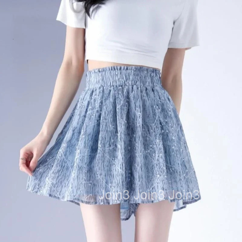 Elastic Waist High Shorts for Women Loose Skirt Pants Culotte Baggy Chiffon Woman Short 2000s Clothes Y2k Summer Aesthetic Flowy