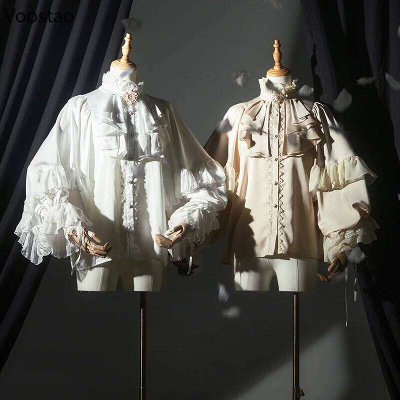 Victorian Gothic Vintage Lolita Shirts Women Elegant Lace Patchwork Batwing Sleeve Blouse Tops Female Y2k Aesthetic JK Blusas
