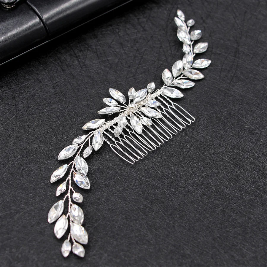 Wedding Pearl Leaf Crystal Hair Comb Hairpin Headband Tiara For Women Bride Queen Party Wedding Bridal Hair Accessories Jewelry 250610