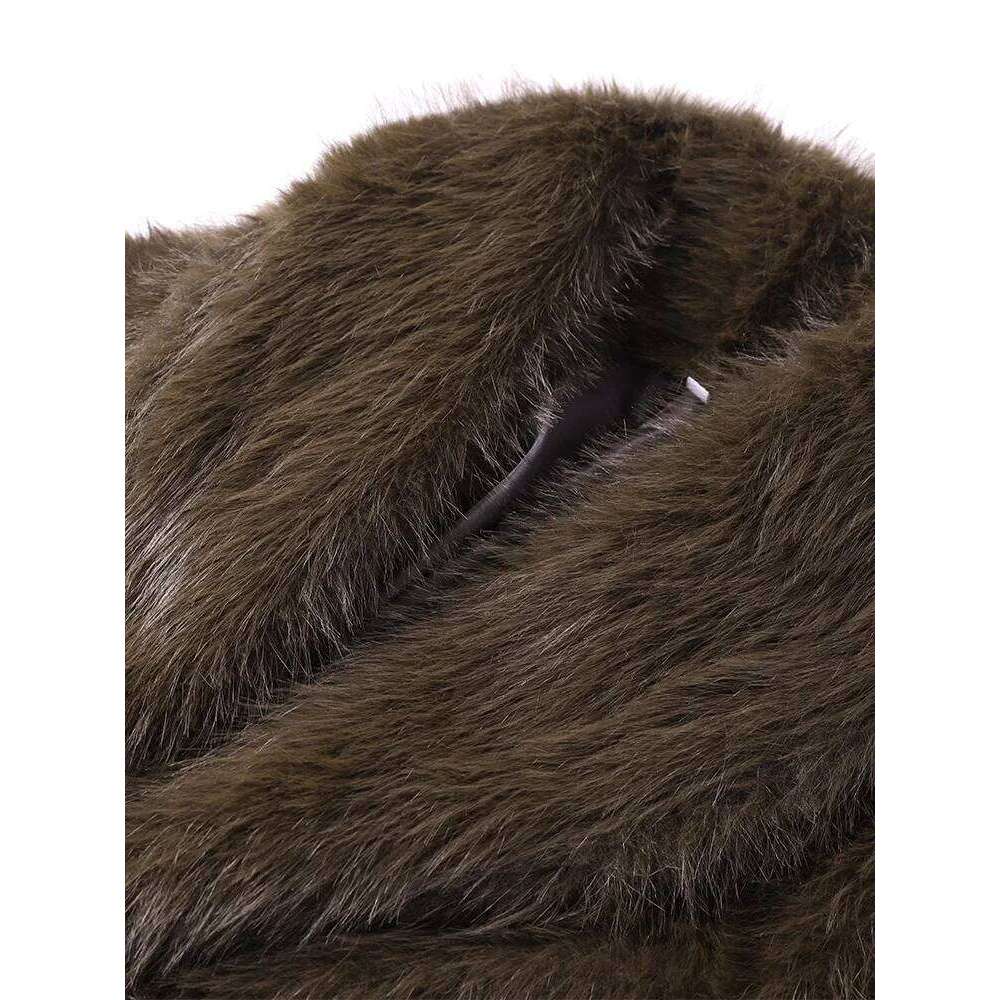 Vintage Women's Winter Jacket Fluffy Turn-down Collar Female Faux Fur Coat With Belt Loose Full Sleeve Ladies Outerwears