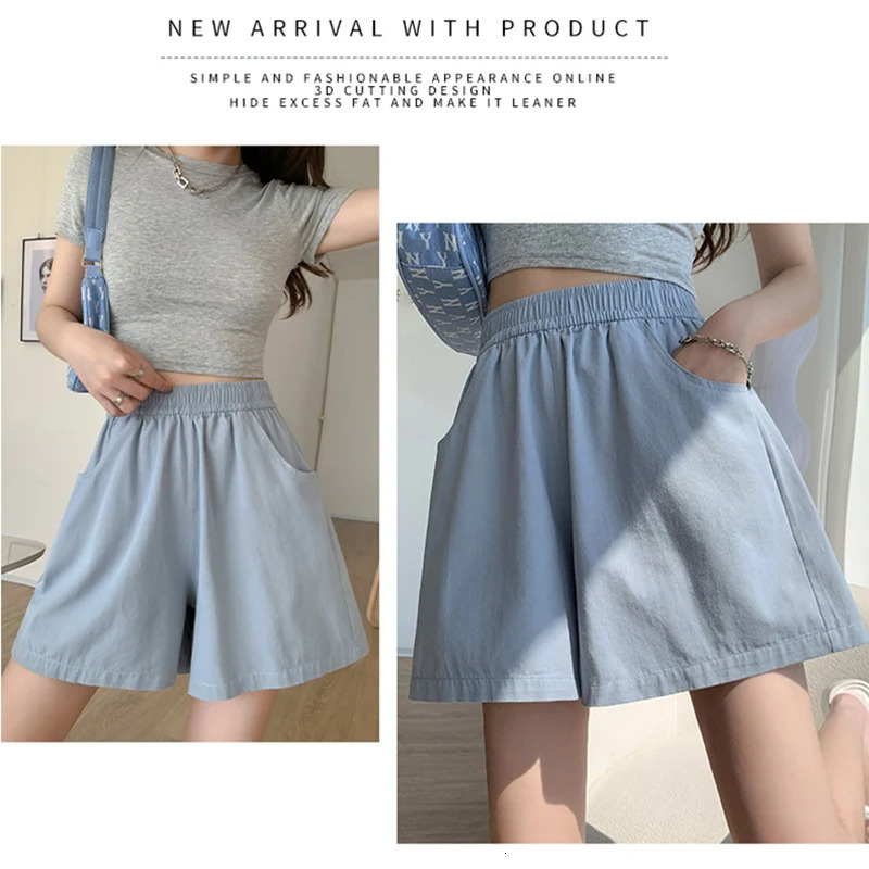 Women Summer Soft Casual Shorts Pants Lady Baggy Wide Leg Elastic Pink Cotton Cargo Pants Female High Waist Beach Baggy Pants 250614