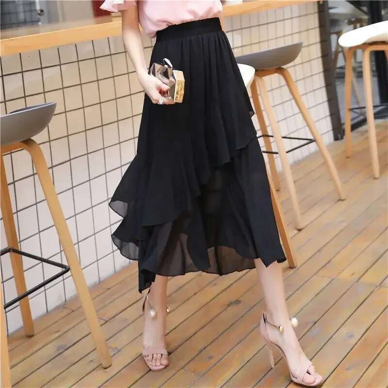 Woman Skirt High Waist Black Ruffle Skirts for Women Modest Summer 2024 Harajuku Clothing Trend Aesthetic Quality Luxury Elegant