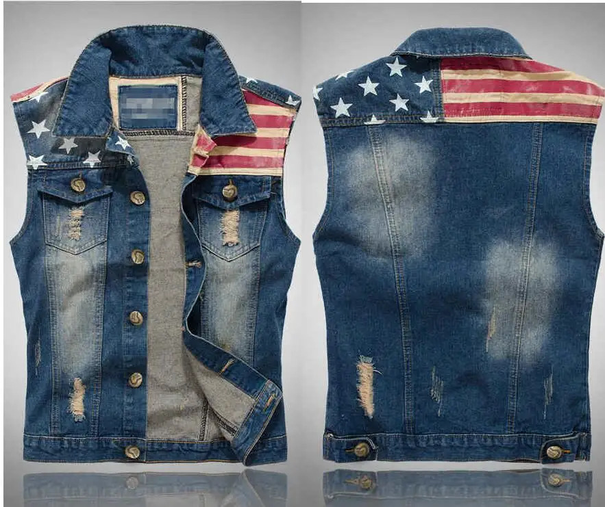 Men Sleeveless Ripped Jean Jackets Denim Vests Cowboy Waistcoat Multiple Colors Slim Type Waistcoat 250614