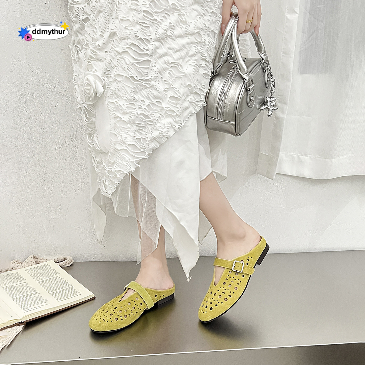 2025 New Genuine Leather Design Sense Hollow Breathable Sandals Flat Summer Mary Jane Roman Women's Shoes ddmythur
