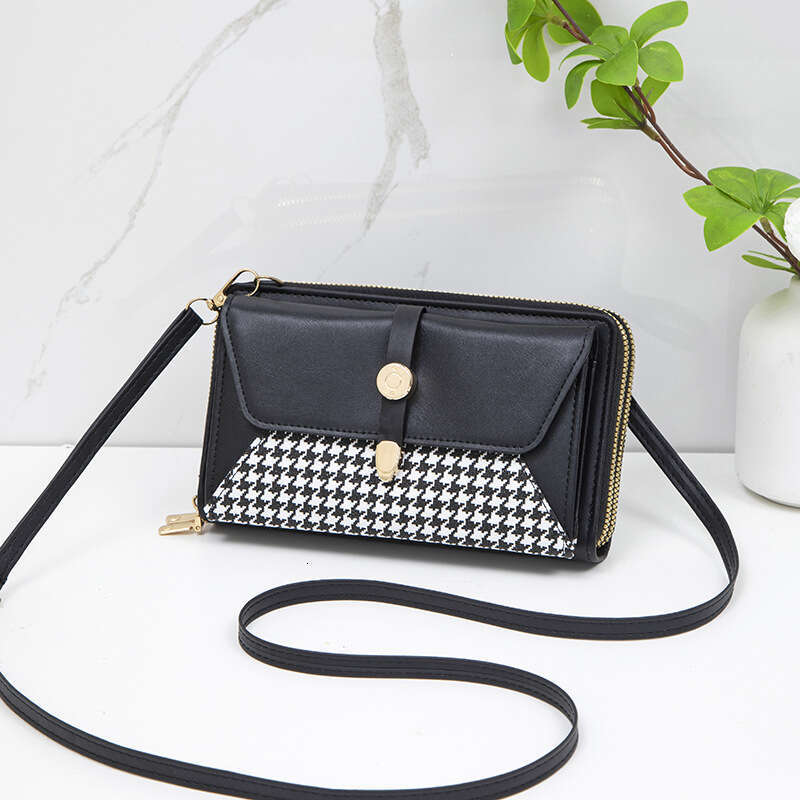 New Style Patchwork Color-Block Phone for Women, Multifunctional Ladies Wallet with High-End Houndstooth Crossbody Shoulder Bag