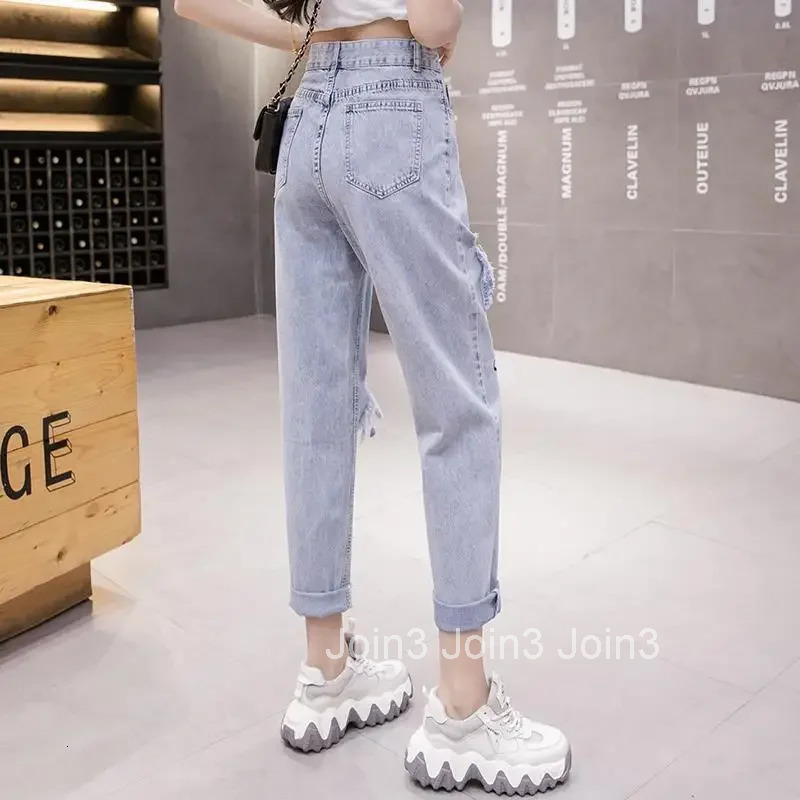 With Holes Womens Jeans Loosefit Female Cowboy Pants Korean Popular Clothes Vibrant 90s 2025 High Quality Shiny Cheap Trousers