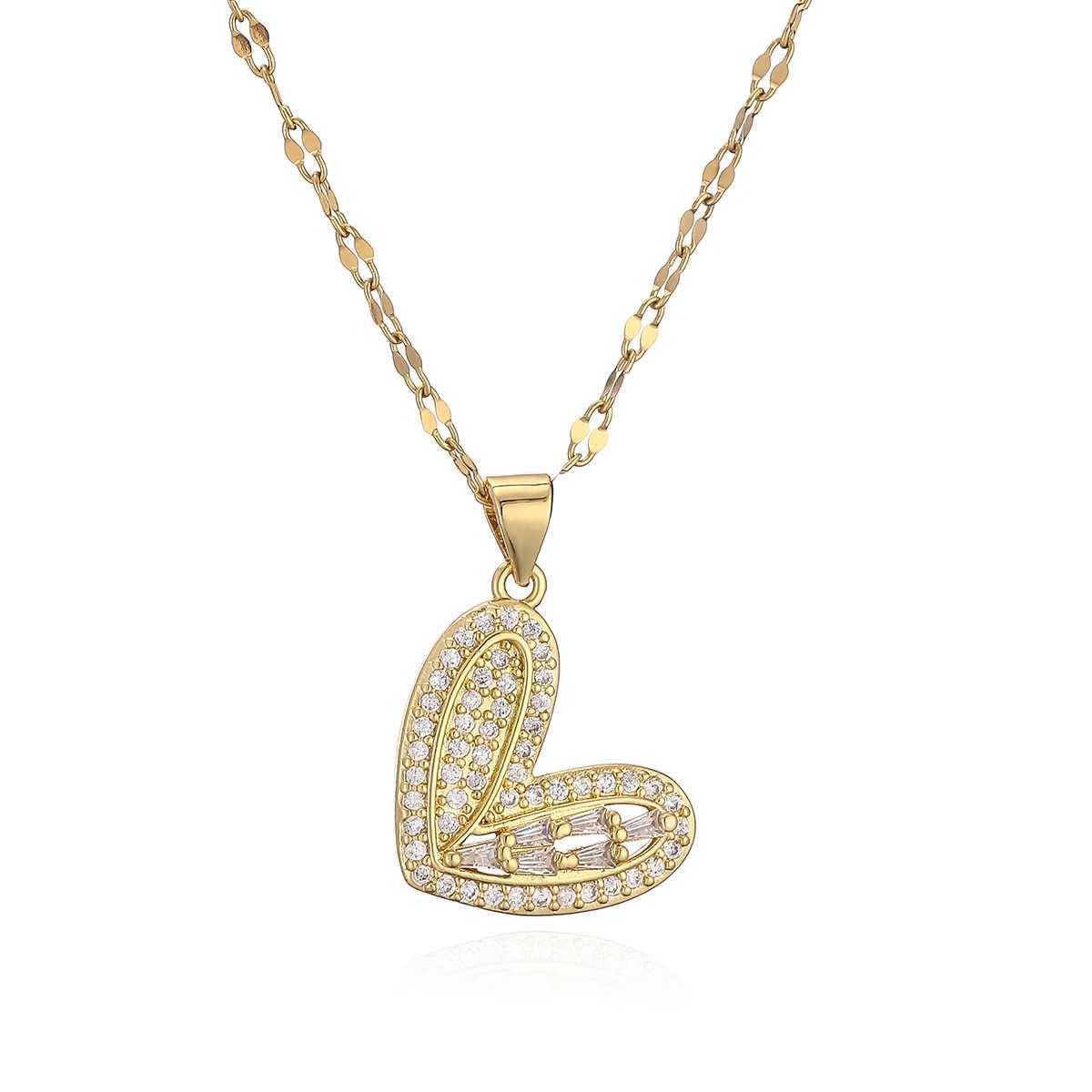 Mafisar Non-Fading Gold Color 316L Stainless Steel Party Jewelry Shiny AAA CZ Zircon Heart Pendants Necklaces For Women W250616