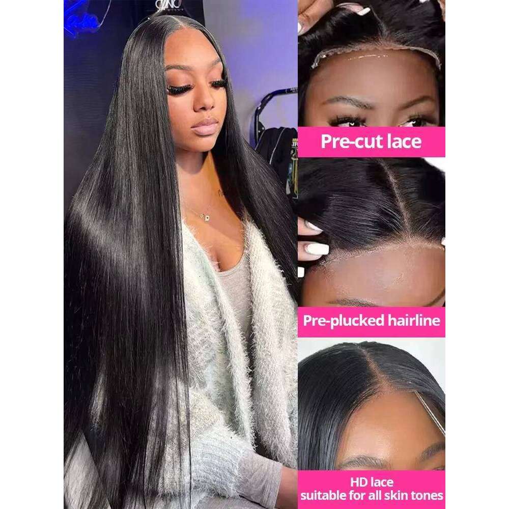 Mossily 240 Density Bone Straight Ready To Wear 5x5 HD Closure Glueless Preplucked Brazilian Black Wig 30 40 Inch Remy Hair