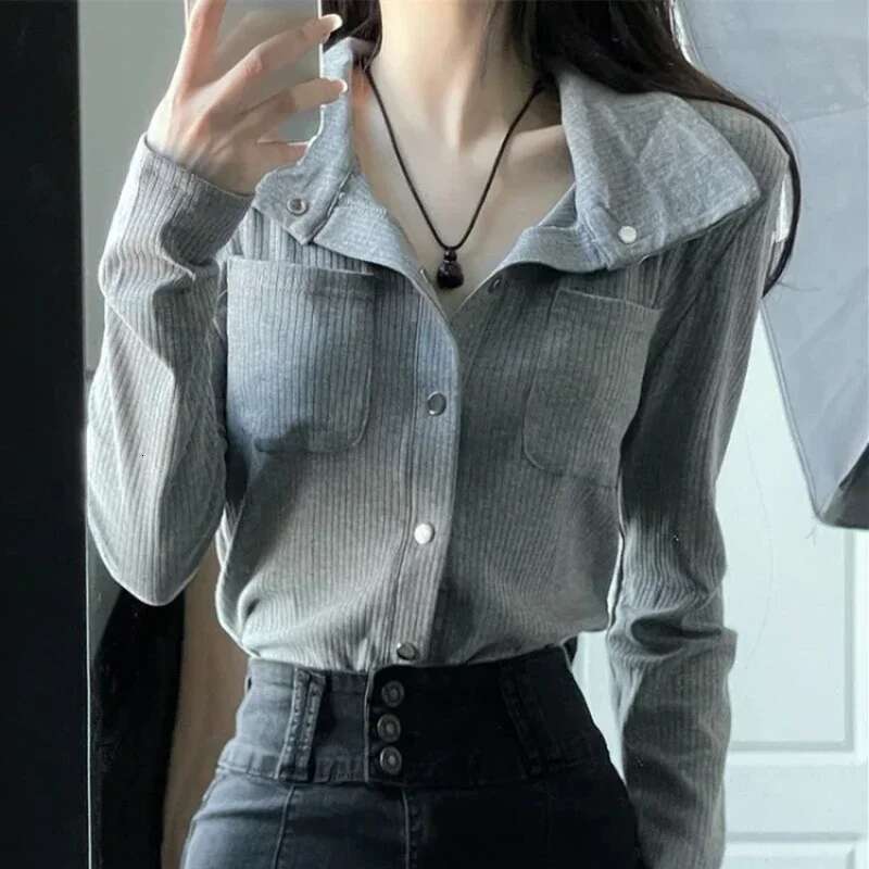 Button Female Tee Polyester Womens Polo Plain With Collar T-shirts Cheap Clothes New Aesthetic Y2k Fashion Youth High Quality