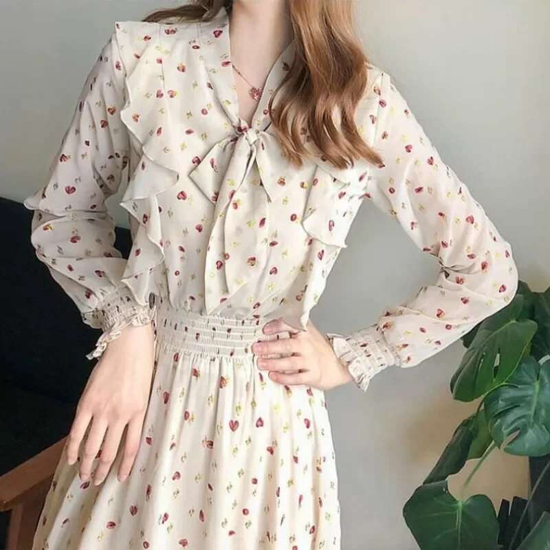 Bow A Line Woman Long Sleeve Dress Splicing Dresses for Women Loose Elegant Luxury On Sales Promotion Korean Fashion Pretty 2025