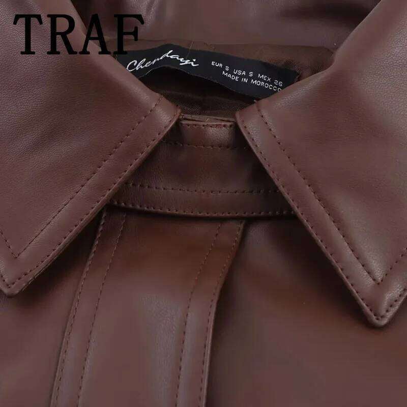 TRAF Women's 2025 Spring Lmitation Leather Short Coat Oversize Loose Jackets for Women Streetwear Casual New Outerwears