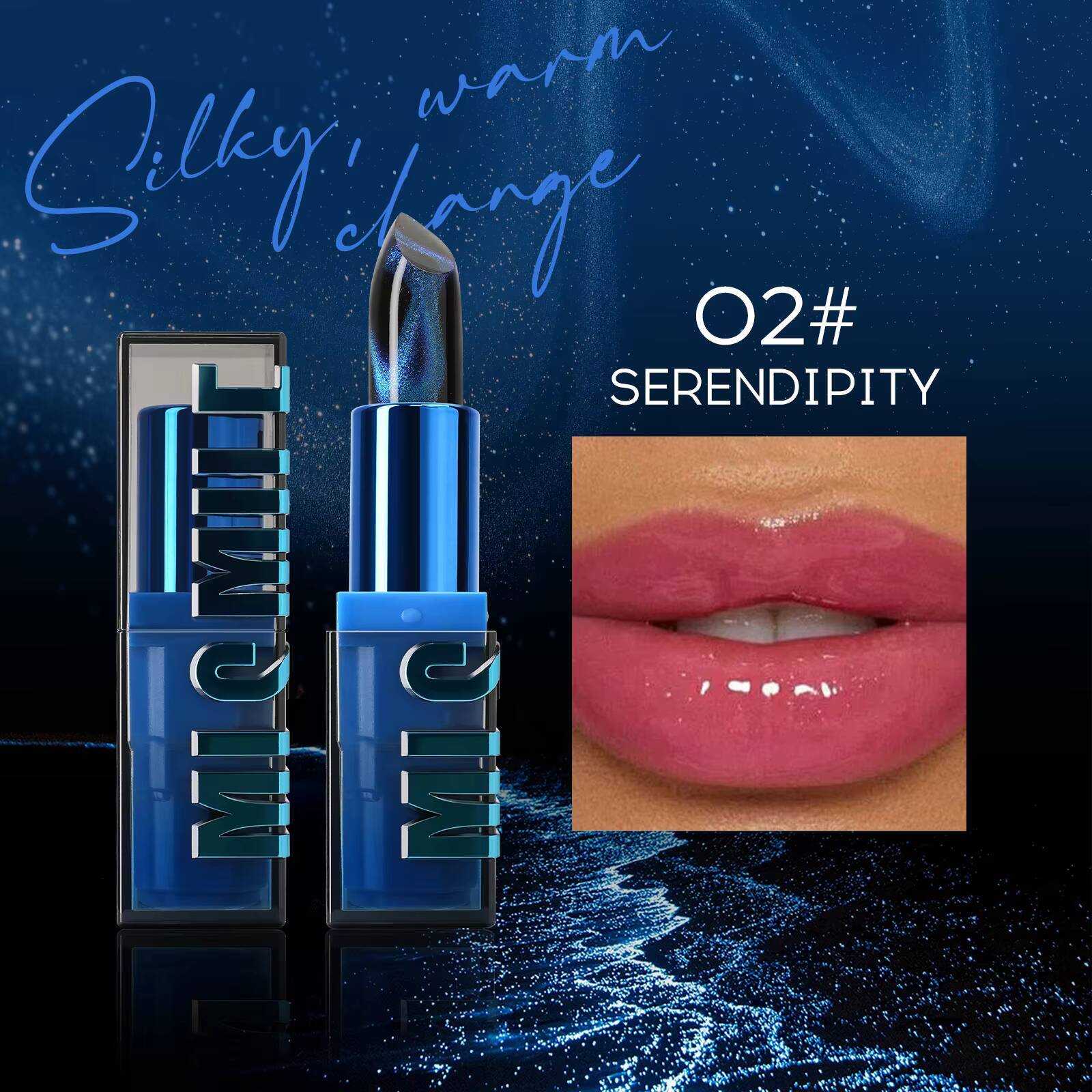 MLSMILE 4 Cat Eye Warm Moisturizing People Thousand Colors Fine Glitter Non-stick Cup Lipstick happy