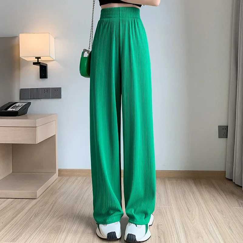 Thin Summer Wide-leg Pants Ice Filament Permeability Women Spring Women Elastic Waist Stright Long PantsXJ250616