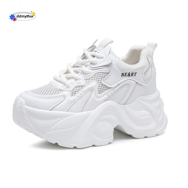 Women's Dad Sneakers 2025 Summer Style Single Mesh Hidden Heel 8CM Height Increase Casual Versatile Thick Sole Color Block Sports Shoes ddmythur