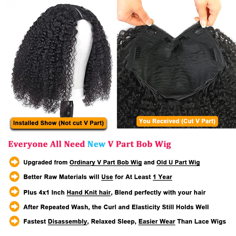 v part wig human hair kinky curly upgrade u part glueless wigs human hair pre plucked for black women 180% density 4x4x1 inch middle net clip in half 