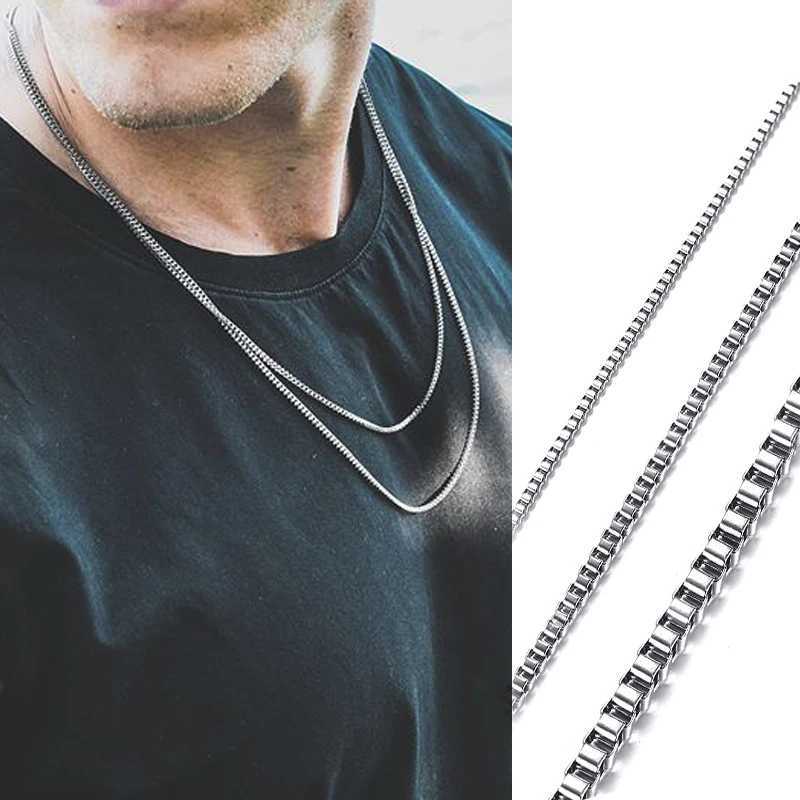 New Arrival Mens Thin Box Chain Necklace 1/2/3MM Stainless Steel Chain Link Collars Gifts Male Jewelry 18 to 24 Inches V250616