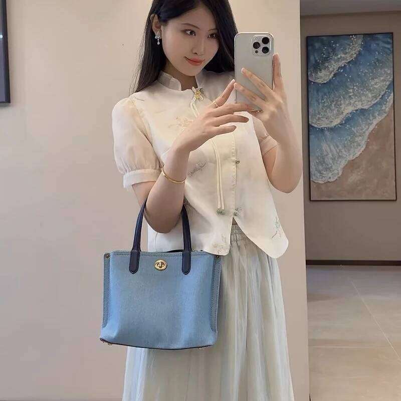 Women's Bags Designer England Style Denim Small Tote Bags For Women Designer Handbags Purses New In Vintage Lock Top Handle Cloth Shoulder