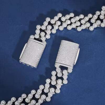 Hip Hop Rock Solid 925 Sterling Silver Cuban Link Chain Necklace Moissanite Diamonds Fine Jewelry for Men Women Dropship