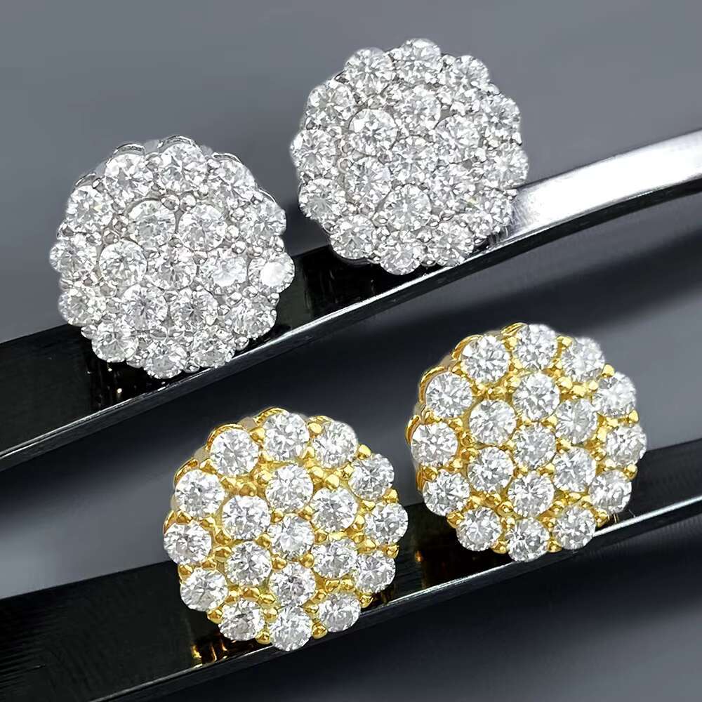 Women Mens Hip Hop Jewelry Sparking Iced Out Moissanite Earrings GRA 925 Sterling Silver VVS Moissanite Cluster Stud Earrings