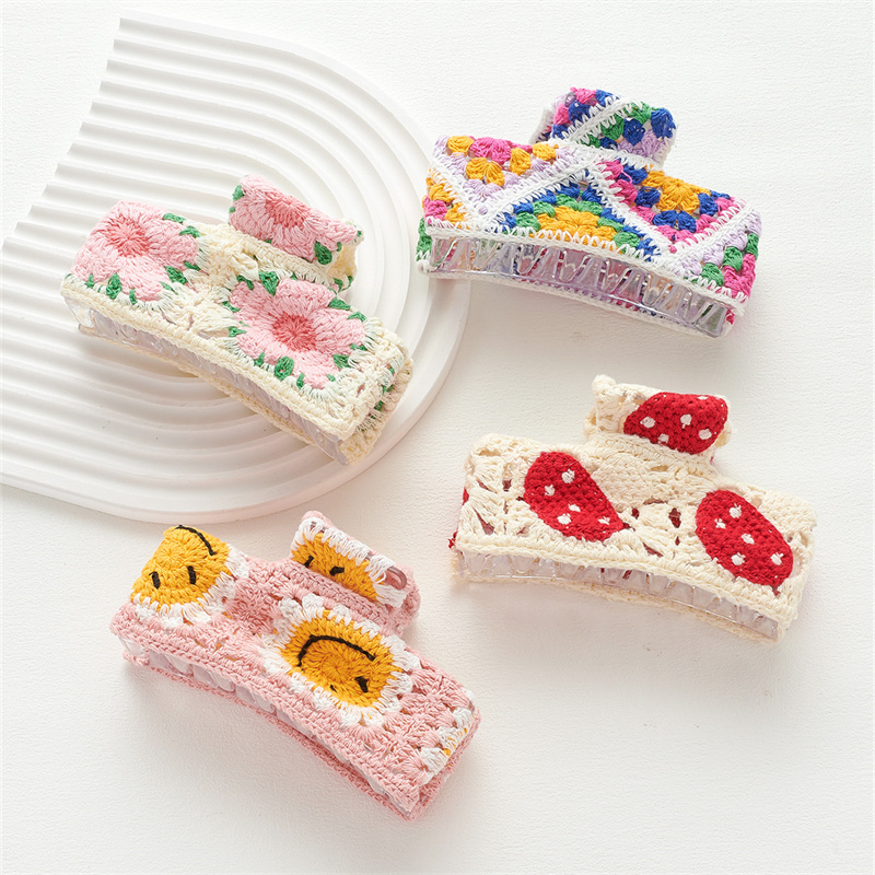 New holiday style knitted hair grip flowers hollow women's small fresh grasp clip hair accessories