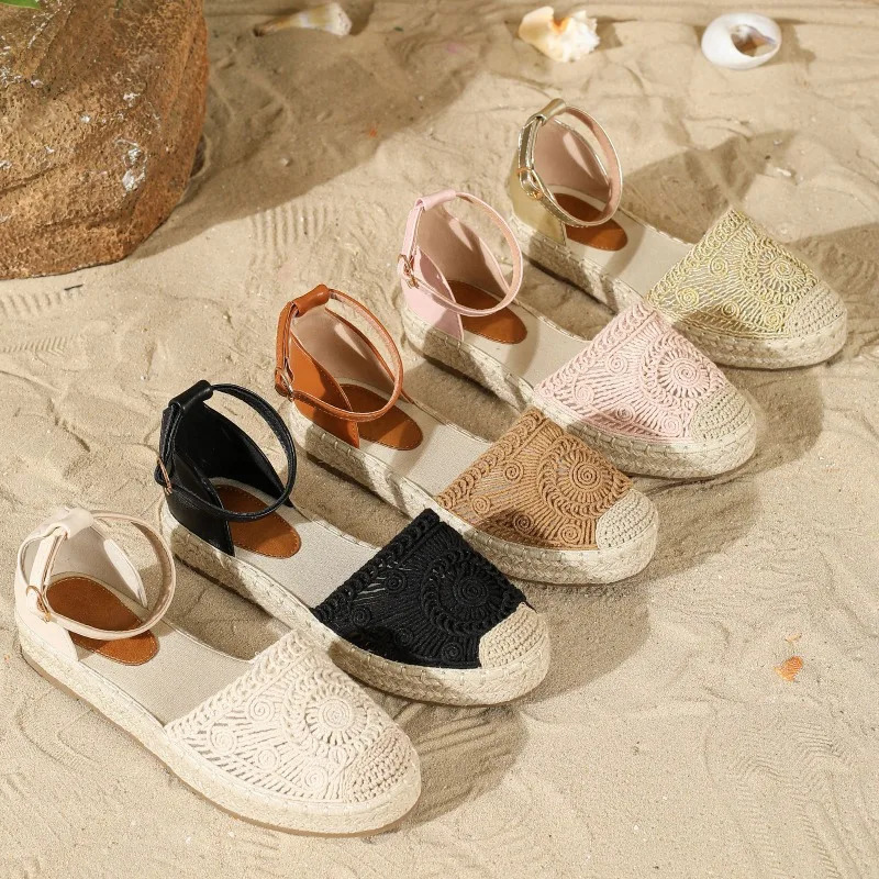 Vintage Flats Hemp Rope Bottom Sandals Womens 2025 Summer Comfortable Sandals Womens Fisherman Sandals Sandalias De Mujer 250613