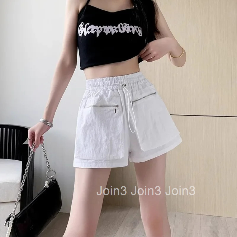 High Waist Shorts for Women Pocket White Elastic Woman Short Pants Fashion Clothing 2025 Harajuku Kpop Jorts Elegant Comfy Hot