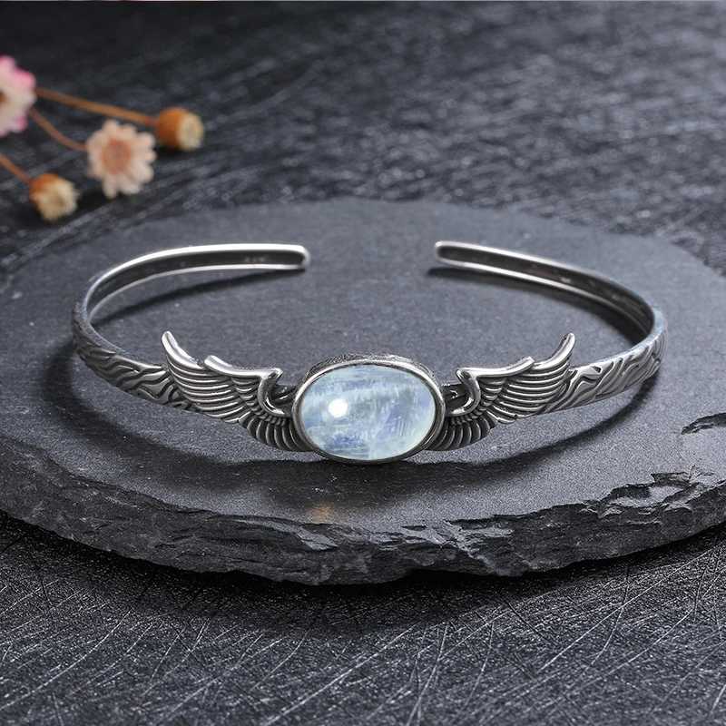 S925 Silver Vintage Natural Labradorite Amethyst Adjustable Bangle for Women Fine Jewelry Valentine Day Gift Z250616
