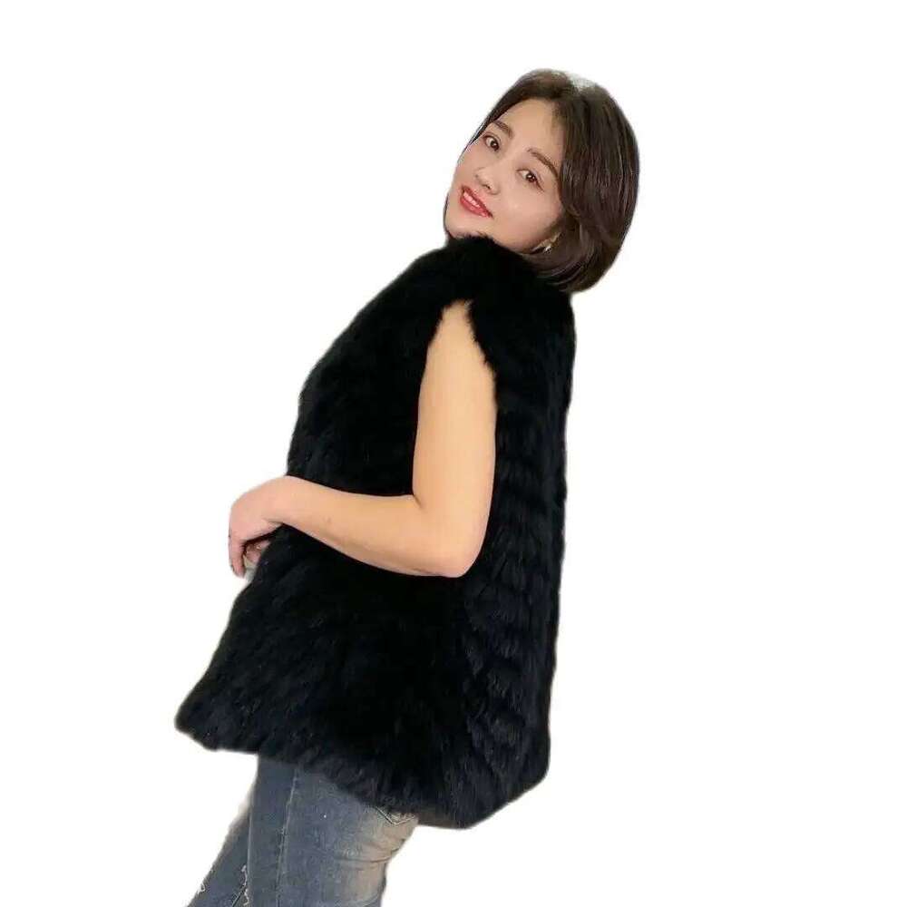 Hot-selling new fox striped fur jacket slim and versatile mid-length V-neck women's vest