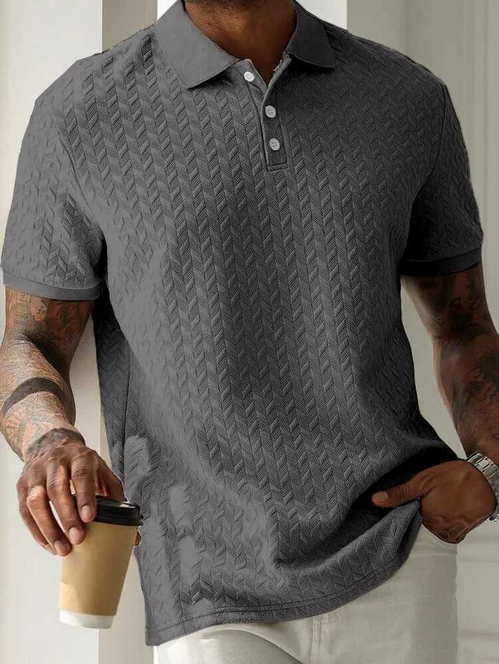 Mens Jacquard Polo Shirt Solid Color Lapel Short-Sleeved Polyester Blend Spring and Autumn Sports Casual Clothes Are Hot Mens Wear W250616