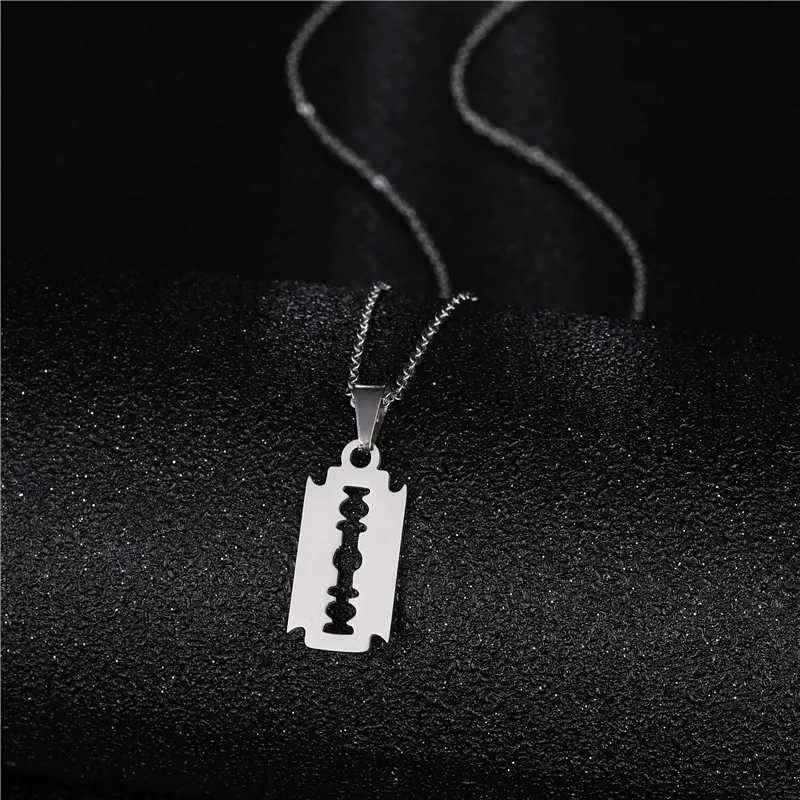 Fashion Silver Color Stainless Steel Razor Blades Pendant Necklaces Men Jewelry Steel Male Shaver She Heartbeat Necklace W250616