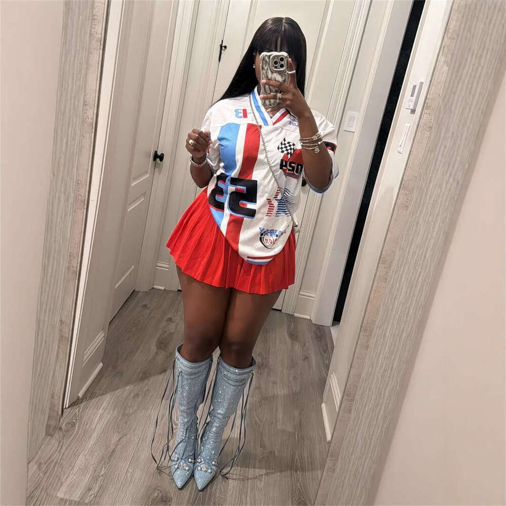 Autumn New Loose Simple Printed American Style Sports Casual Short Sleeve Color Block T-Shirt Top B5