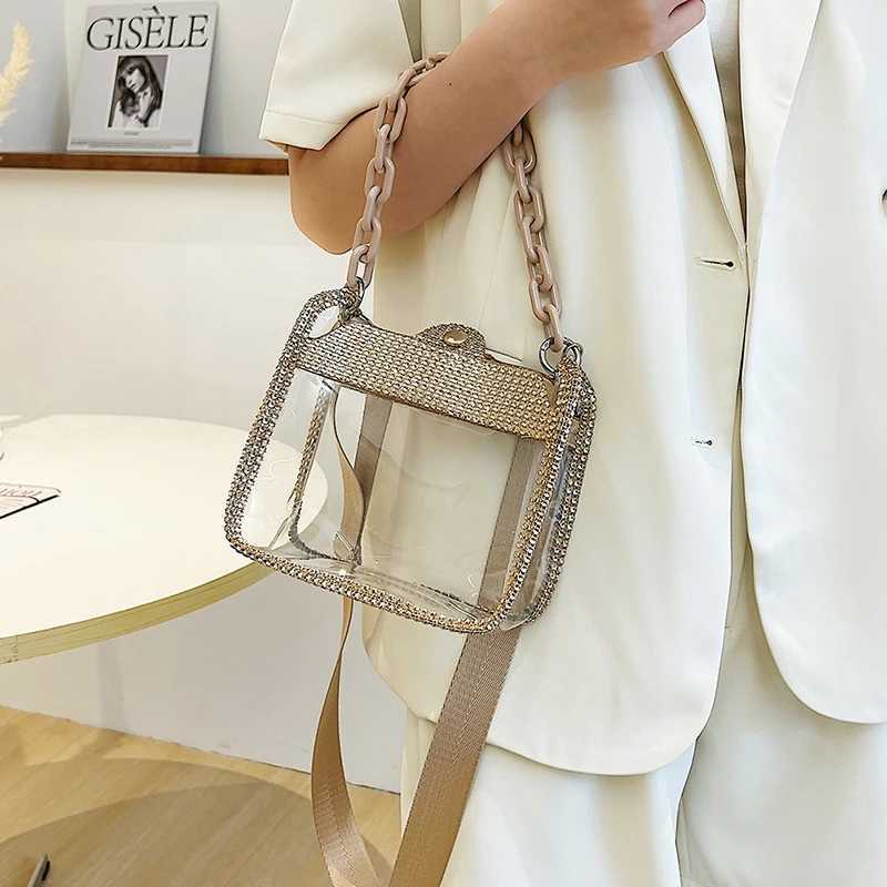 PVC Transparent Shoulder Crossbody Bag with Rhinestones Thick Chain Ladies Small Purse and Handbags Fashion Jelly Summer Beach Totes XJ2520616