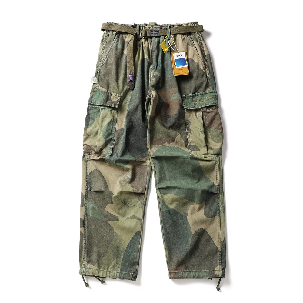 Men Top Quality Pure Cotton Camouflage Loose Casual Japanese Streetwear Fashion Wide Leg Track Cargo Pants Cityboy Baggy Trouser 250612