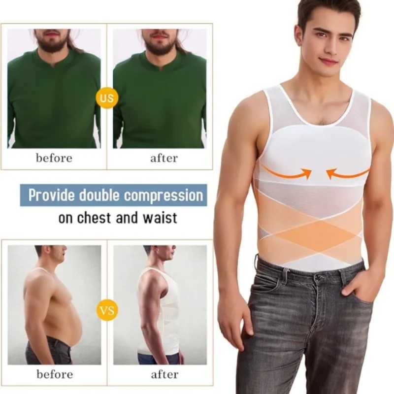 Men Compression Shirts for Men Shapewear Chest Abdomen Control Body Shaper Slimming Undershirt Workout Vest Tank Top W250616