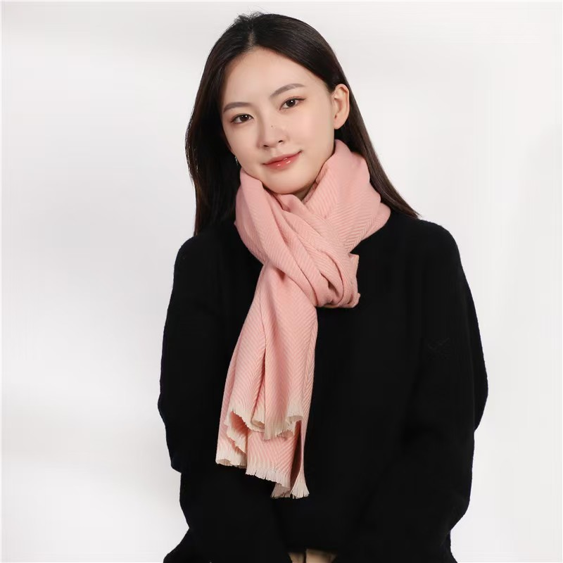 K1042 2024 Autumn and Winter New Imitation Cashmere Scarf Women Japanese and Korean Sweet Herringbone Pattern Macaroon Color Twill Solid Color Shawl