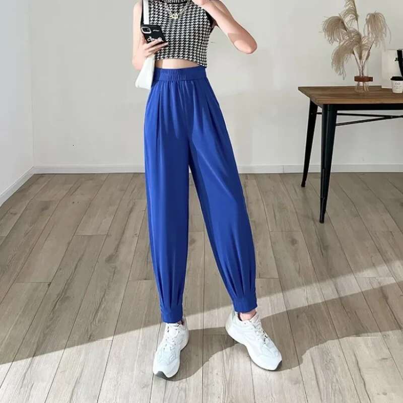 High Waist Female Trousers Korean Fashion Womens Pants With Pockets Chic and Elegant One Size Original Outfits Casual Quality G