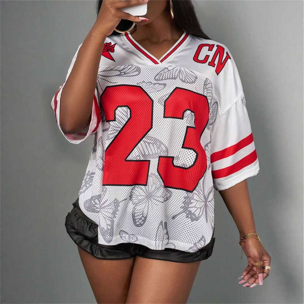 Summer New Women's Fashion Trendy Casual Loose Printed Hollow Out T-Shirt Short Sleeve B5