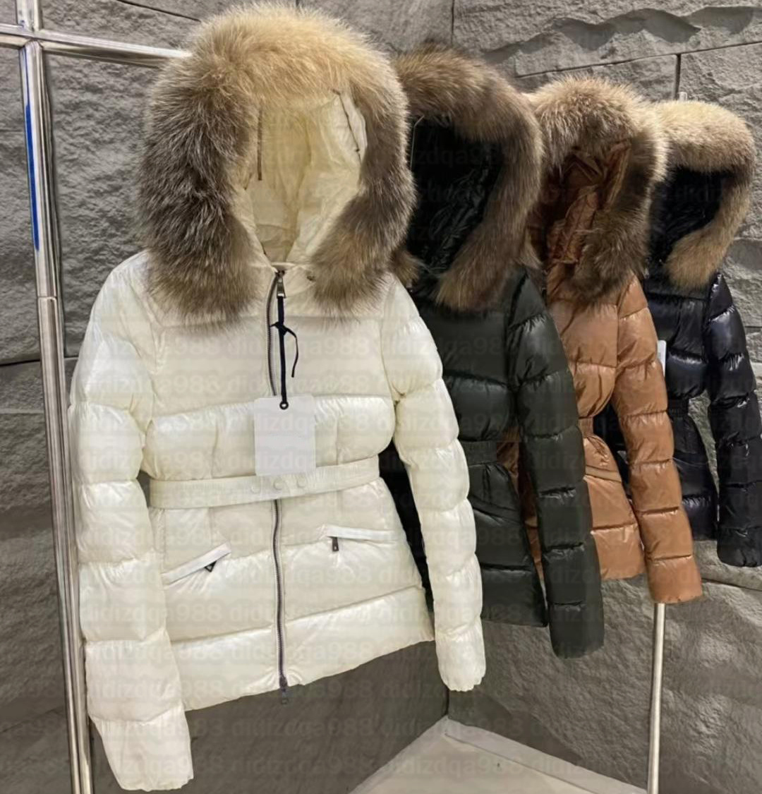 Designer Winter Women's down Jacket Fox Fur collar Embroidered Boed badge Warm Fashion Jacket with Belt Women's cotton coat with large pockets tucked in waist FW24 S-XL