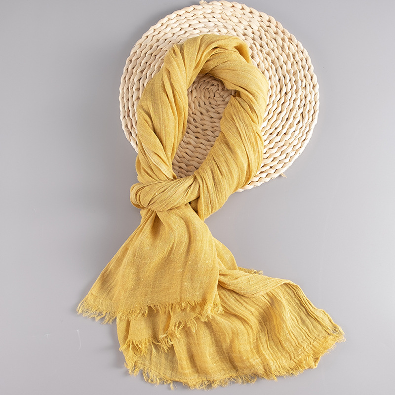 K1045 Cotton and linen scarf summer style sunscreen thin style oversized Korean style all-match solid color linen literary long shawl dual-purpose